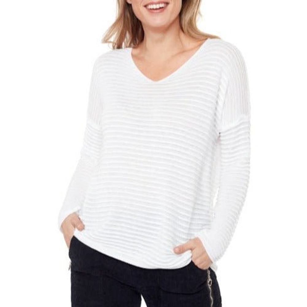 Carre Noir Women's Size S White V-Neck Sweater Long Sleeve Dressy Cozy NWT